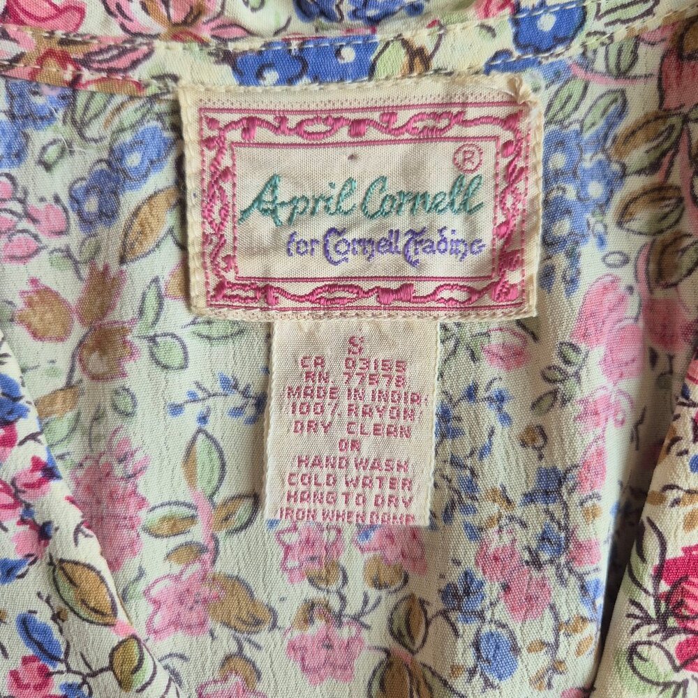 Vintage April Cornell Floral Rayon Chiffon Cottagecore Maxi Dress Cap-Sleeve - Picture 10 of 12